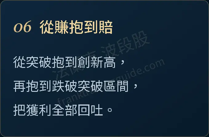 06 從賺抱到賠 從突破抱到創新高, 再抱到跌破突破區間, 把獲利全部回吐。